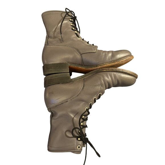 Justin 502 Vintage Gray Leather Lace-Up Combat Boots Stacked Heel Unisex 8 D - Picture 5 of 14